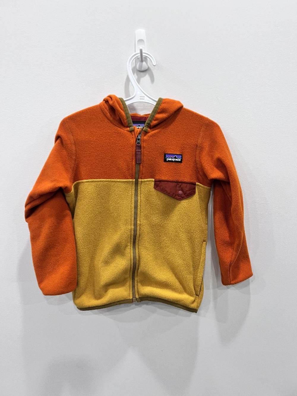 Patagonia Synchilla Fleece Hooded Jacket 4T Orange Mustard Colorblock